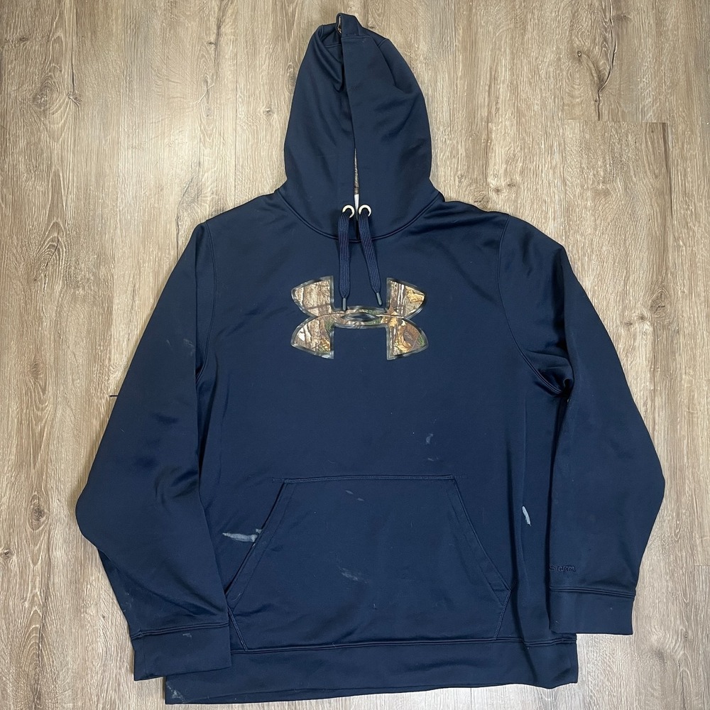 Under Armour Men's Hoodie Large Camo Navy Blue Fleece Performance